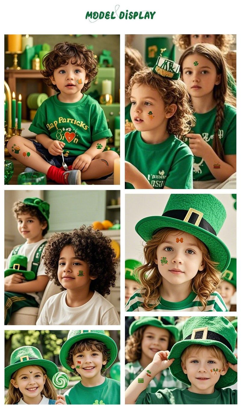 New St. Patrick's Clover Tattoo Sticker Irish National Day Children's Party Disposable Decorative Sticker  Fashion