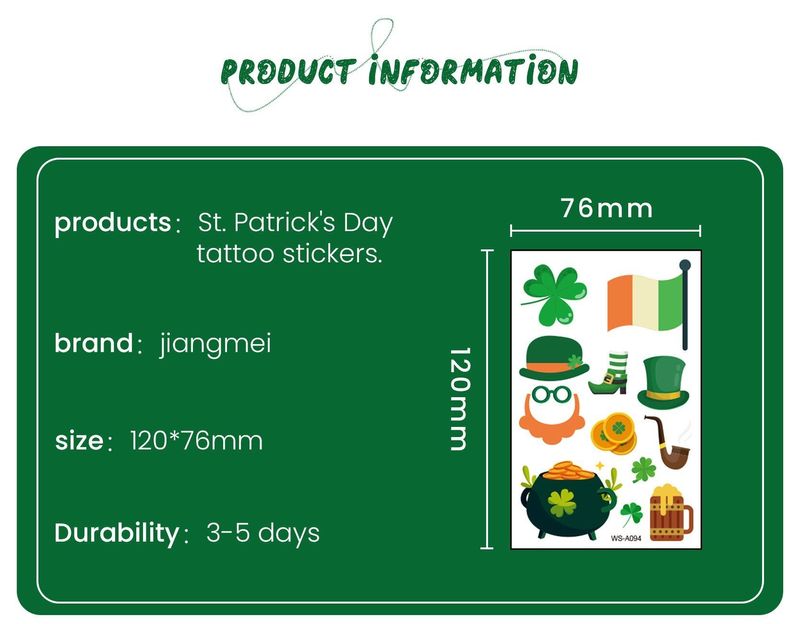 New St. Patrick's Clover Tattoo Sticker Irish National Day Children's Party Disposable Decorative Sticker  Fashion