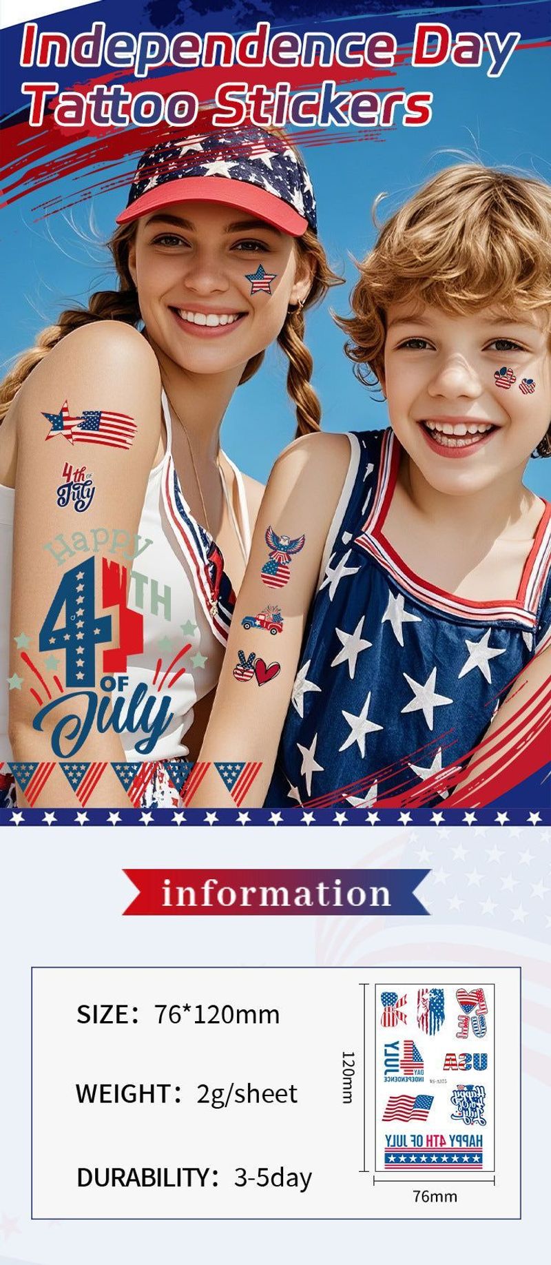 New Independence Day American Flag Tattoo Sticker Festival Party Event Waterproof Temporary Sticker Fashion