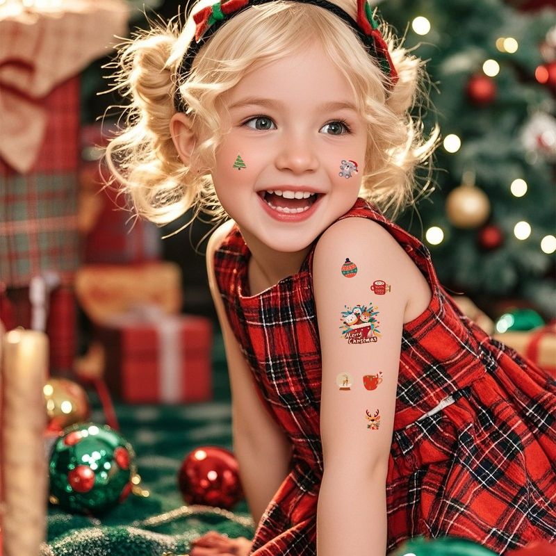 New Cartoon Christmas Suit Tattoo Sticker Children Holiday Party Waterproof Sticker Suit