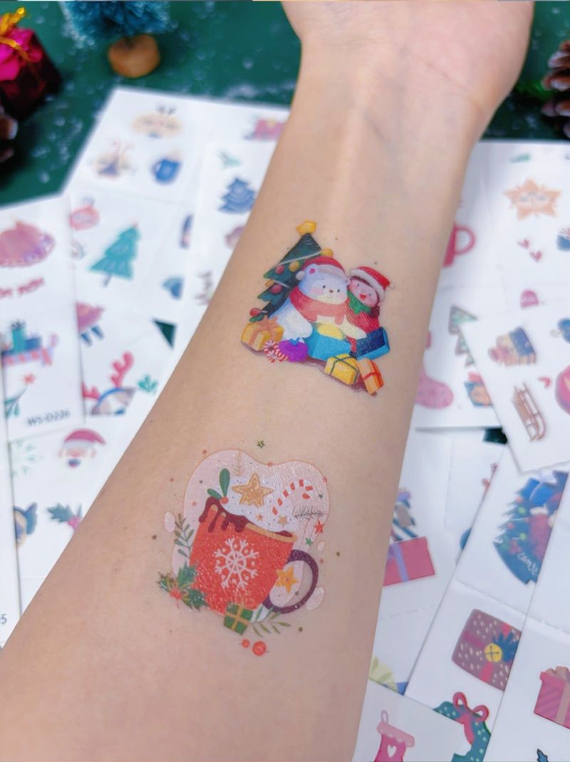 New Cartoon Christmas Suit Tattoo Sticker Children Holiday Party Waterproof Sticker Suit