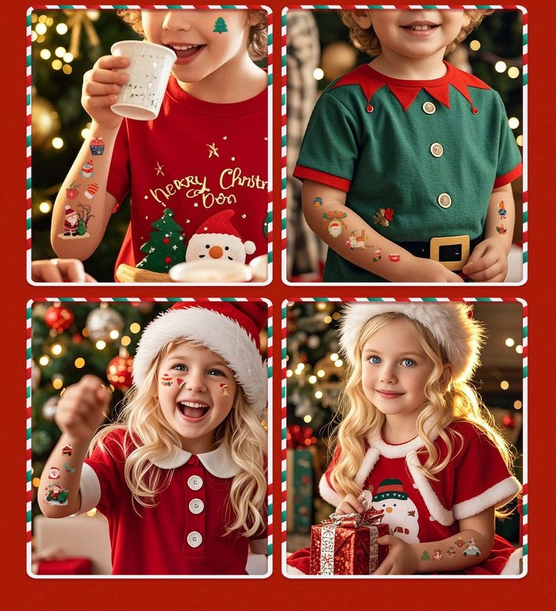 New Cartoon Christmas Suit Tattoo Sticker Children Holiday Party Waterproof Sticker Suit