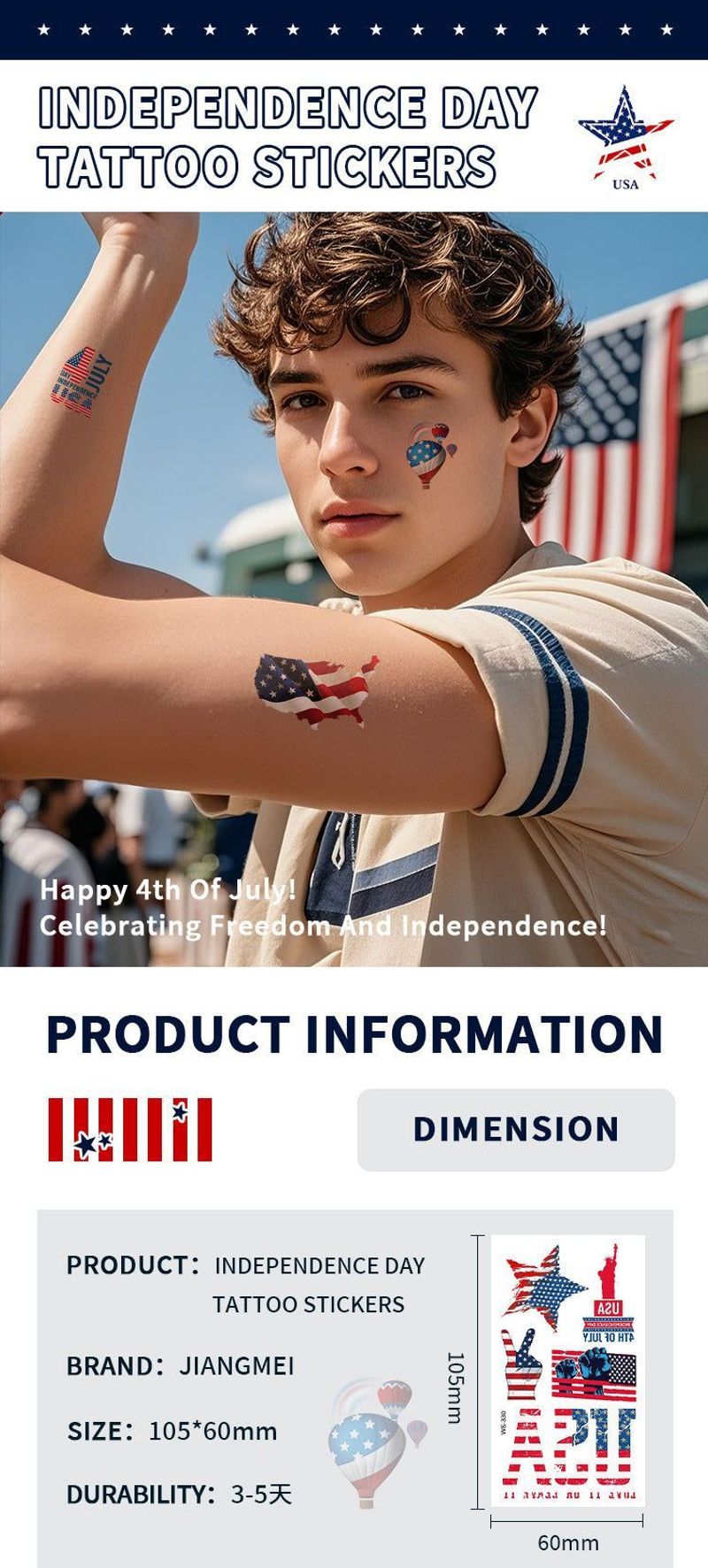 US Flag Independence Day Tattoo Holiday Party Party Waterproof Sweat Temporary Decoration Tattoo  Fashion