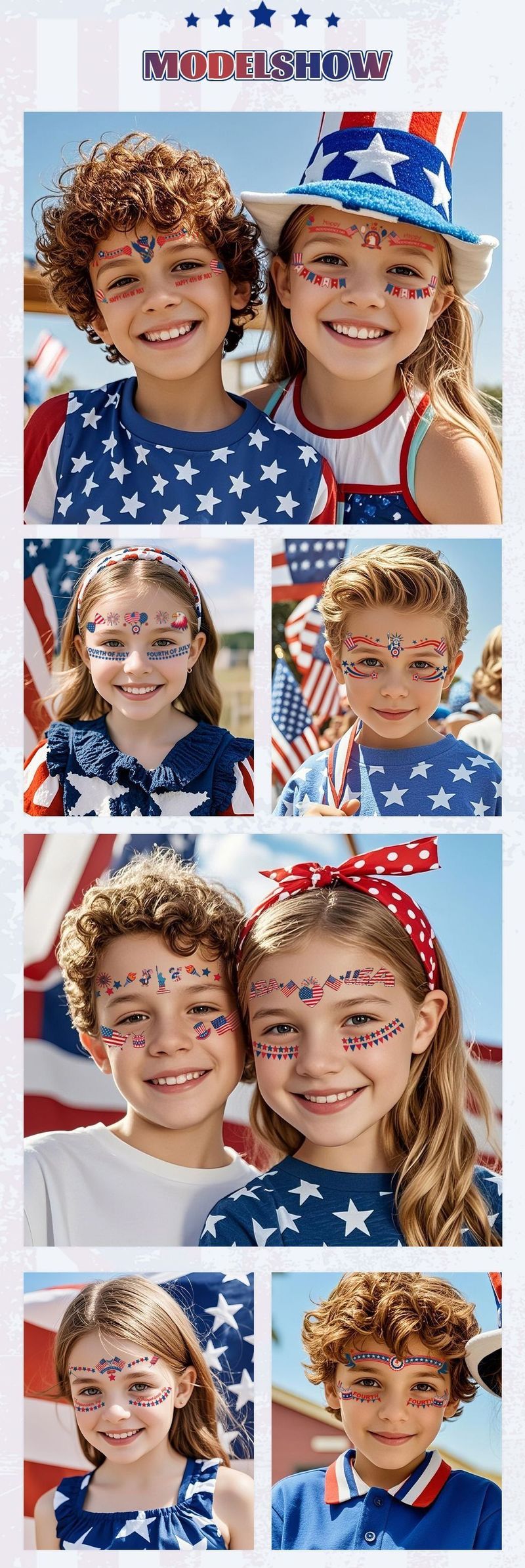 New American Flag Makeup Tattoo Sticker Independence Day Party Theme Painted Face Waterproof Tattoo Sticker Fashion
