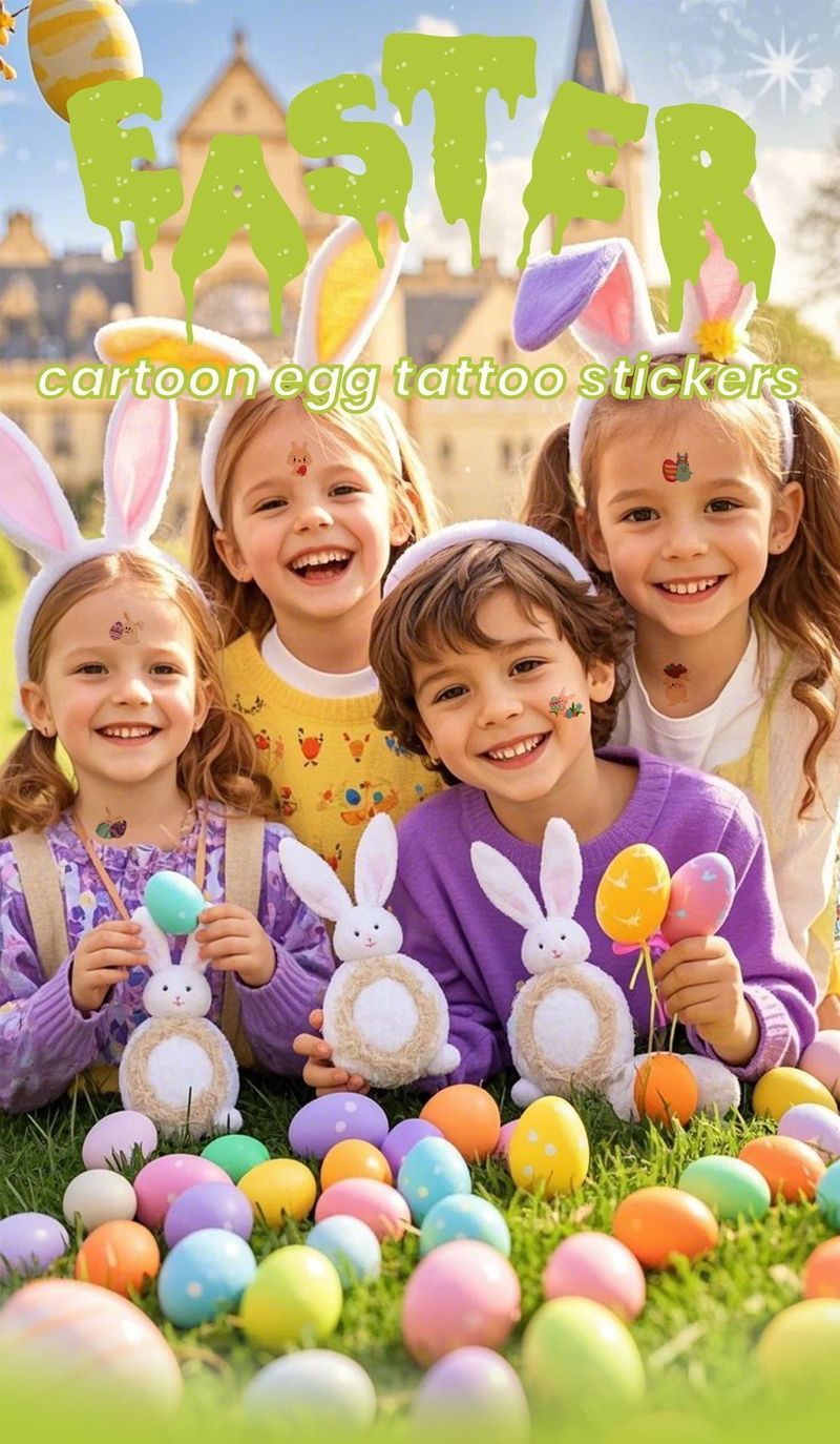 New Children Easter Tattoo Sticker Rabbit Egg Holiday Party Disposable Tattoo Sticker  Fashion