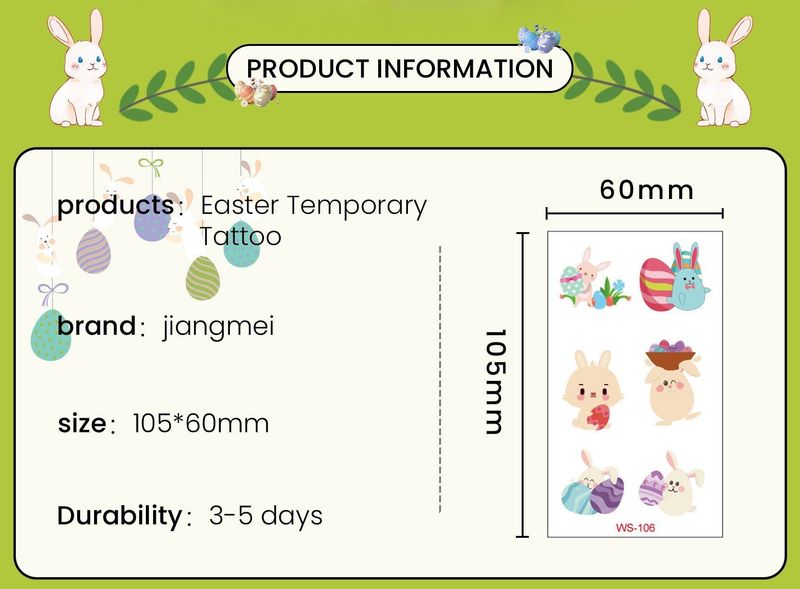 New Children Easter Tattoo Sticker Rabbit Egg Holiday Party Disposable Tattoo Sticker  Fashion