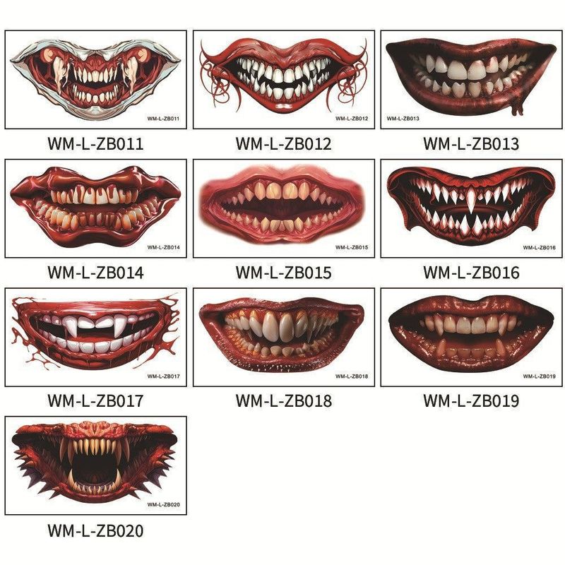 New In Stock Halloween Horror Party Mouth Tattoo Sticker Thriller Lip DIY Decoration Makeup Props Tattoo