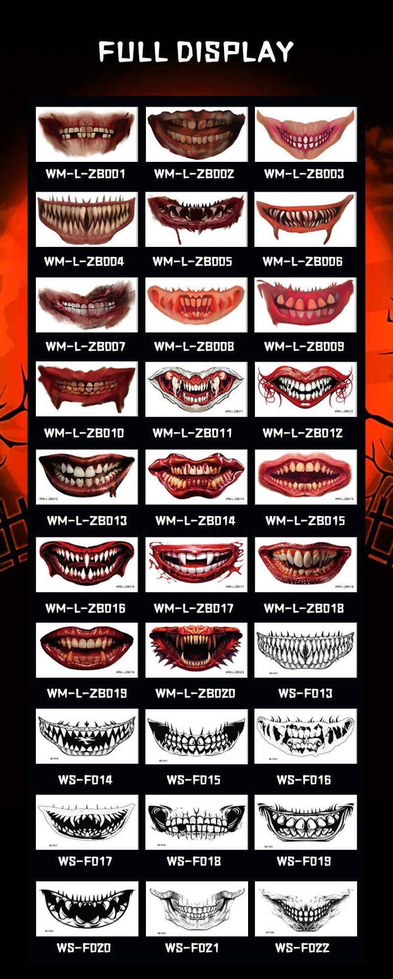 New In Stock Halloween Horror Party Mouth Tattoo Sticker Thriller Lip DIY Decoration Makeup Props Tattoo