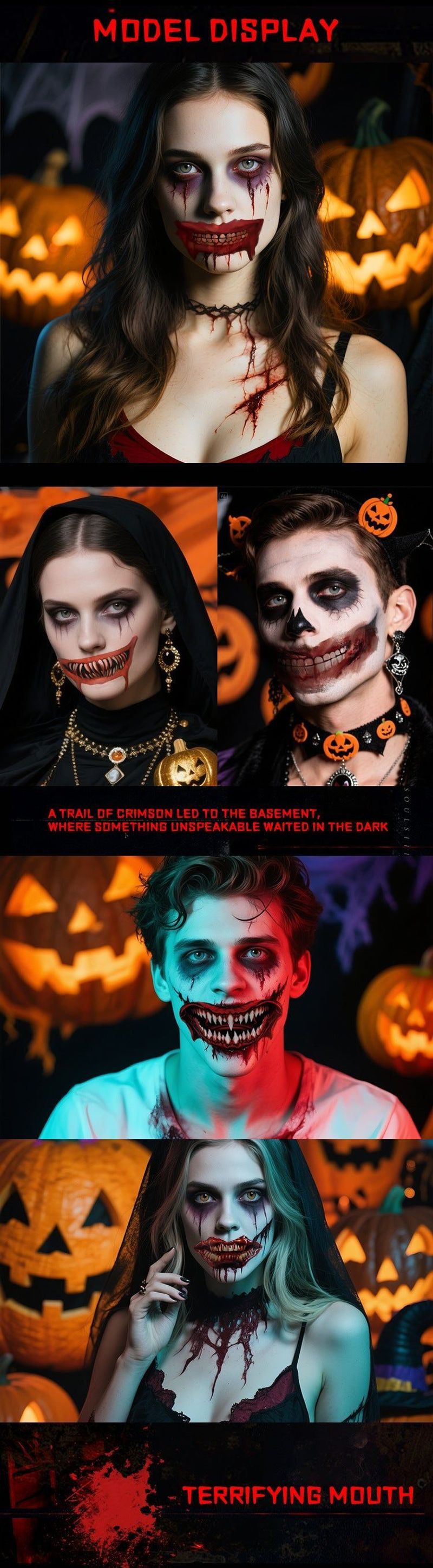 New In Stock Halloween Horror Party Mouth Tattoo Sticker Thriller Lip DIY Decoration Makeup Props Tattoo