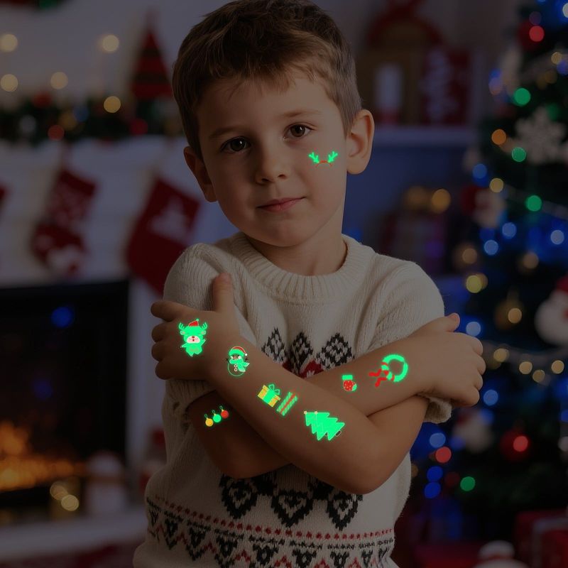 Christmas Luminous Tattoo Sticker Waterproof Luminous Kids Party Holiday Decoration Tattoo Sticker Cartoon Sticker Night light