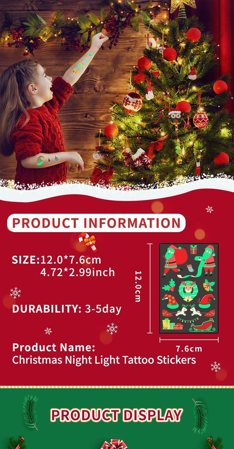 Christmas Luminous Tattoo Sticker Waterproof Luminous Kids Party Holiday Decoration Tattoo Sticker Cartoon Sticker Night light