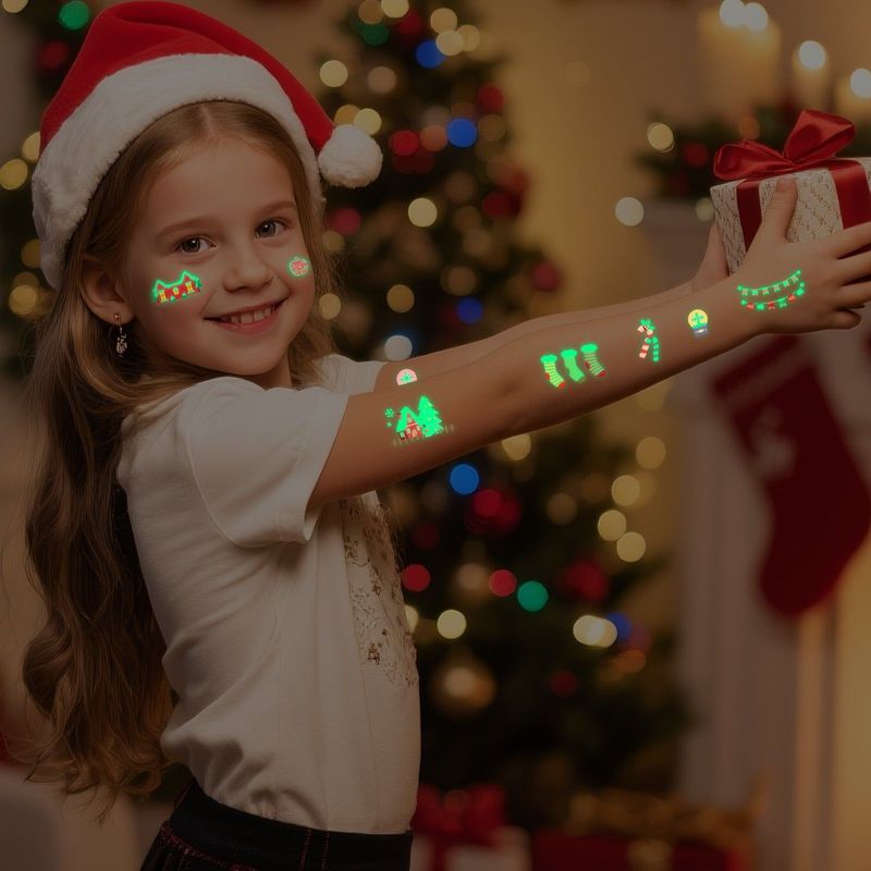 Christmas Luminous Tattoo Sticker Waterproof Luminous Kids Party Holiday Decoration Tattoo Sticker Cartoon Sticker Night light