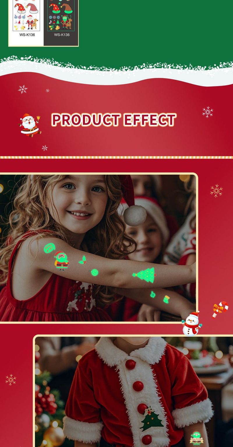 Christmas Luminous Tattoo Sticker Waterproof Luminous Kids Party Holiday Decoration Tattoo Sticker Cartoon Sticker Night light