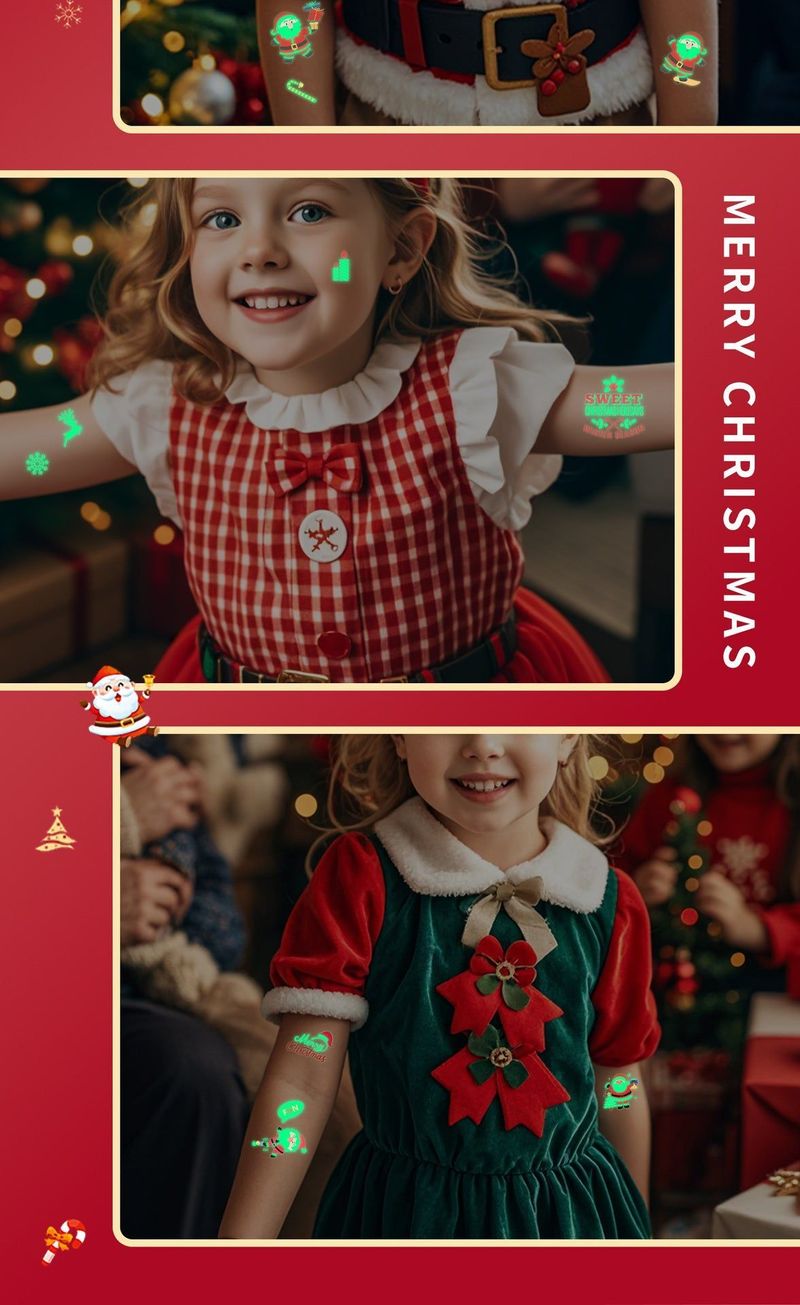 Christmas Luminous Tattoo Sticker Waterproof Luminous Kids Party Holiday Decoration Tattoo Sticker Cartoon Sticker Night light