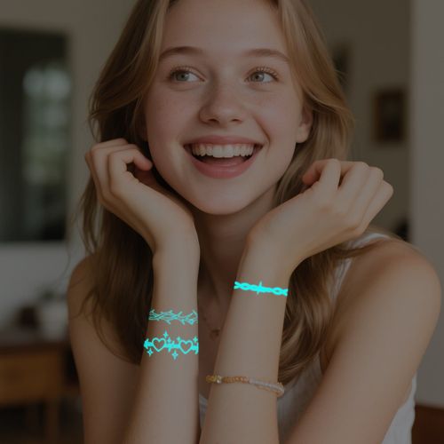 New Source Blue Luminous Henna Tattoo Temporary White Blue Luminous Tattoo Arm Waterproof Sticker  Night light