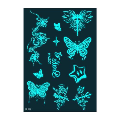 New Source Blue Luminous Henna Tattoo Temporary White Blue Luminous Tattoo Arm Waterproof Sticker  Night light