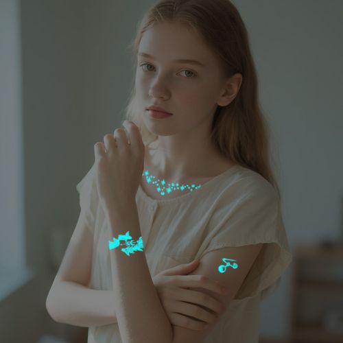 New Source Blue Luminous Henna Tattoo Temporary White Blue Luminous Tattoo Arm Waterproof Sticker  Night light
