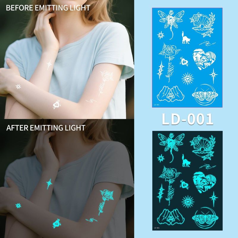 New Source Blue Luminous Henna Tattoo Temporary White Blue Luminous Tattoo Arm Waterproof Sticker  Night light