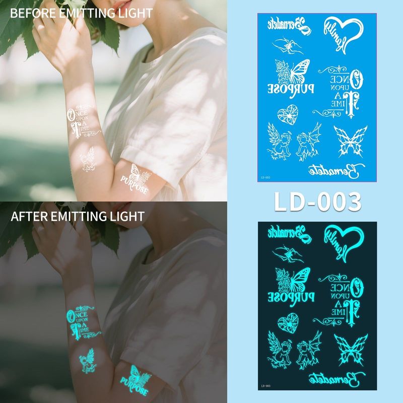 New Source Blue Luminous Henna Tattoo Temporary White Blue Luminous Tattoo Arm Waterproof Sticker  Night light
