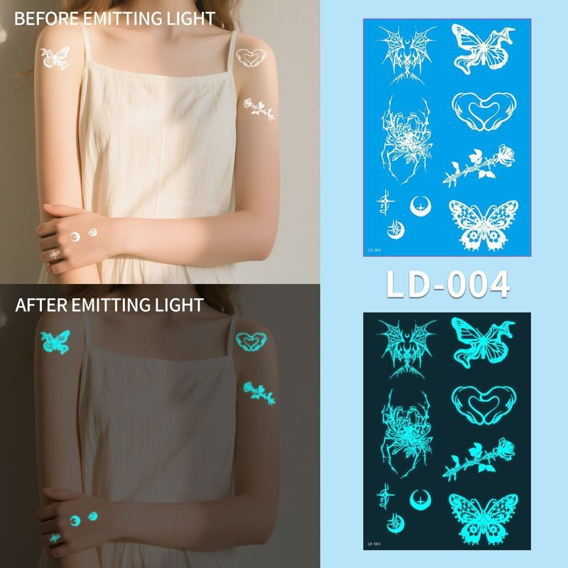 New Source Blue Luminous Henna Tattoo Temporary White Blue Luminous Tattoo Arm Waterproof Sticker  Night light