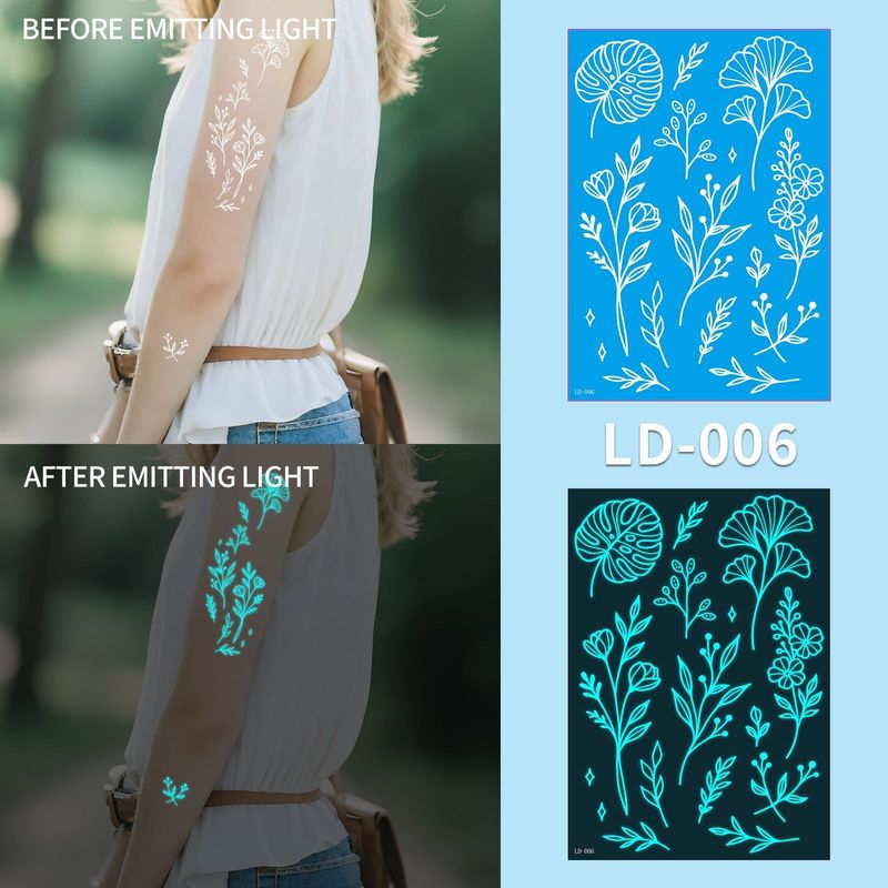 New Source Blue Luminous Henna Tattoo Temporary White Blue Luminous Tattoo Arm Waterproof Sticker  Night light