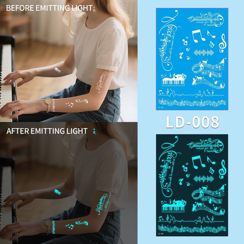 New Source Blue Luminous Henna Tattoo Temporary White Blue Luminous Tattoo Arm Waterproof Sticker  Night light