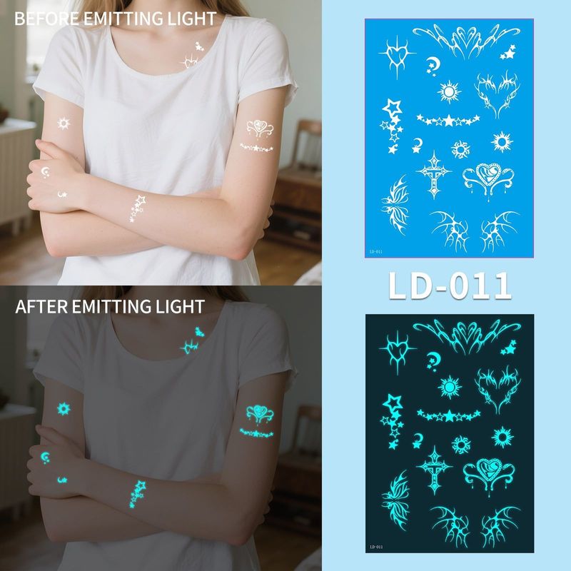 New Source Blue Luminous Henna Tattoo Temporary White Blue Luminous Tattoo Arm Waterproof Sticker  Night light