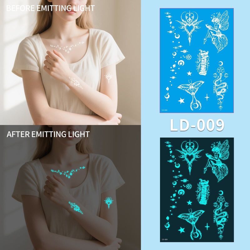 New Source Blue Luminous Henna Tattoo Temporary White Blue Luminous Tattoo Arm Waterproof Sticker  Night light