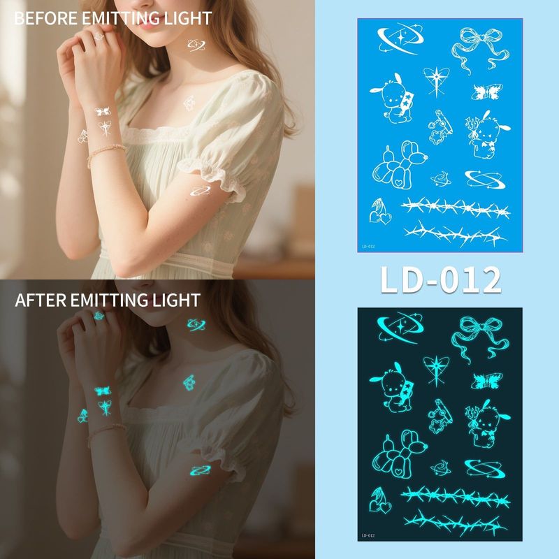New Source Blue Luminous Henna Tattoo Temporary White Blue Luminous Tattoo Arm Waterproof Sticker  Night light