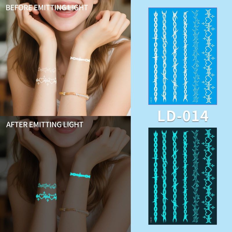 New Source Blue Luminous Henna Tattoo Temporary White Blue Luminous Tattoo Arm Waterproof Sticker  Night light