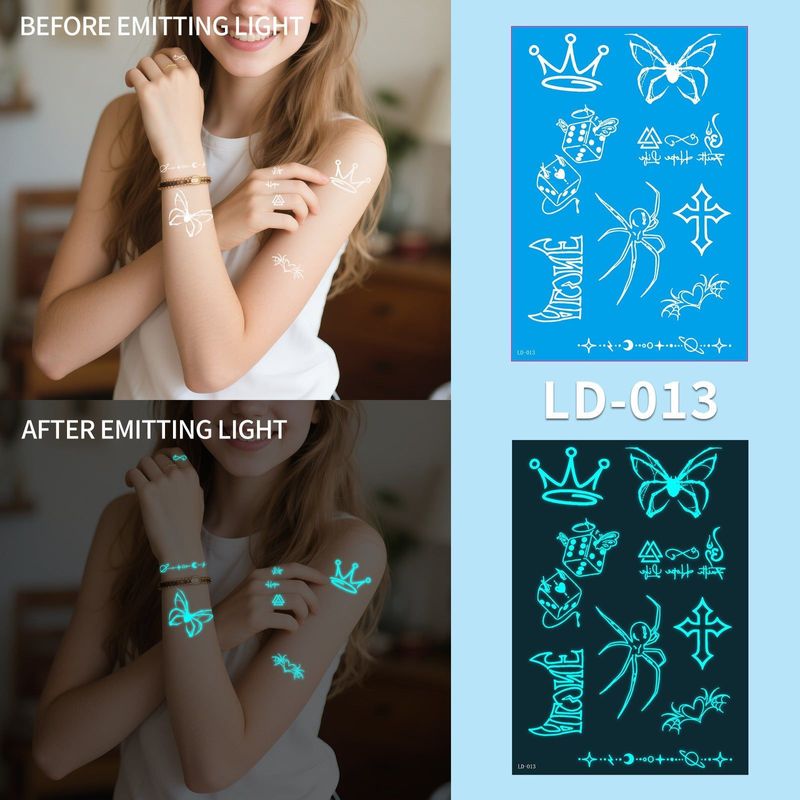 New Source Blue Luminous Henna Tattoo Temporary White Blue Luminous Tattoo Arm Waterproof Sticker  Night light