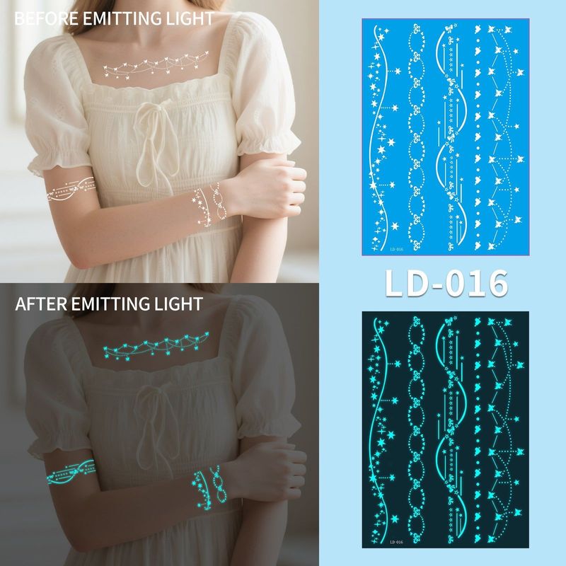 New Source Blue Luminous Henna Tattoo Temporary White Blue Luminous Tattoo Arm Waterproof Sticker  Night light
