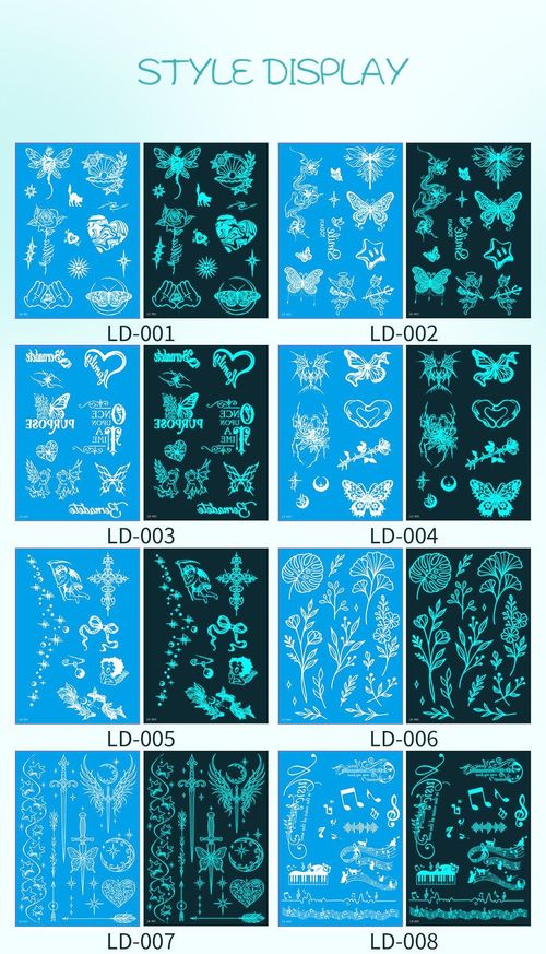 New Source Blue Luminous Henna Tattoo Temporary White Blue Luminous Tattoo Arm Waterproof Sticker  Night light