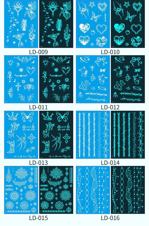 New Source Blue Luminous Henna Tattoo Temporary White Blue Luminous Tattoo Arm Waterproof Sticker  Night light