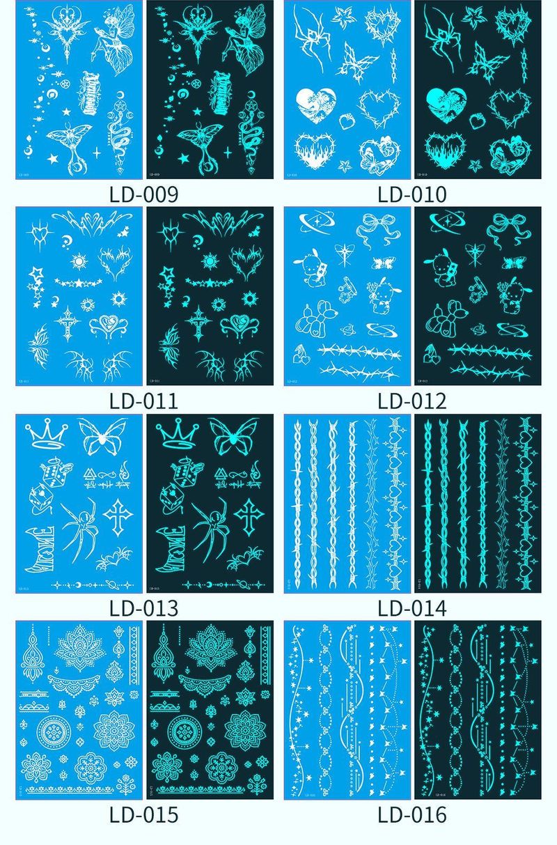 New Source Blue Luminous Henna Tattoo Temporary White Blue Luminous Tattoo Arm Waterproof Sticker  Night light