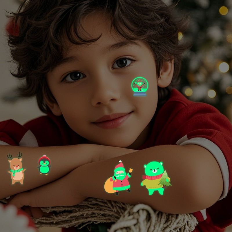New Christmas Luminous Tattoo Stickers Children Cartoon Waterproof Sweat Party Holiday Green Luminous Stickers Night light