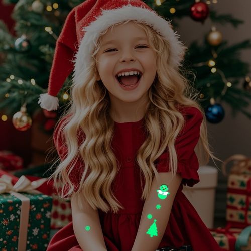 New Christmas Luminous Tattoo Stickers Children Cartoon Waterproof Sweat Party Holiday Green Luminous Stickers Night light