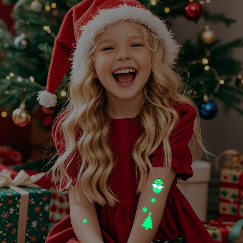 New Christmas Luminous Tattoo Stickers Children Cartoon Waterproof Sweat Party Holiday Green Luminous Stickers Night light