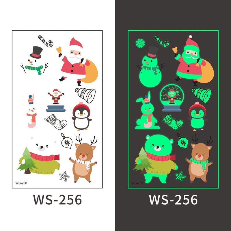 New Christmas Luminous Tattoo Stickers Children Cartoon Waterproof Sweat Party Holiday Green Luminous Stickers Night light