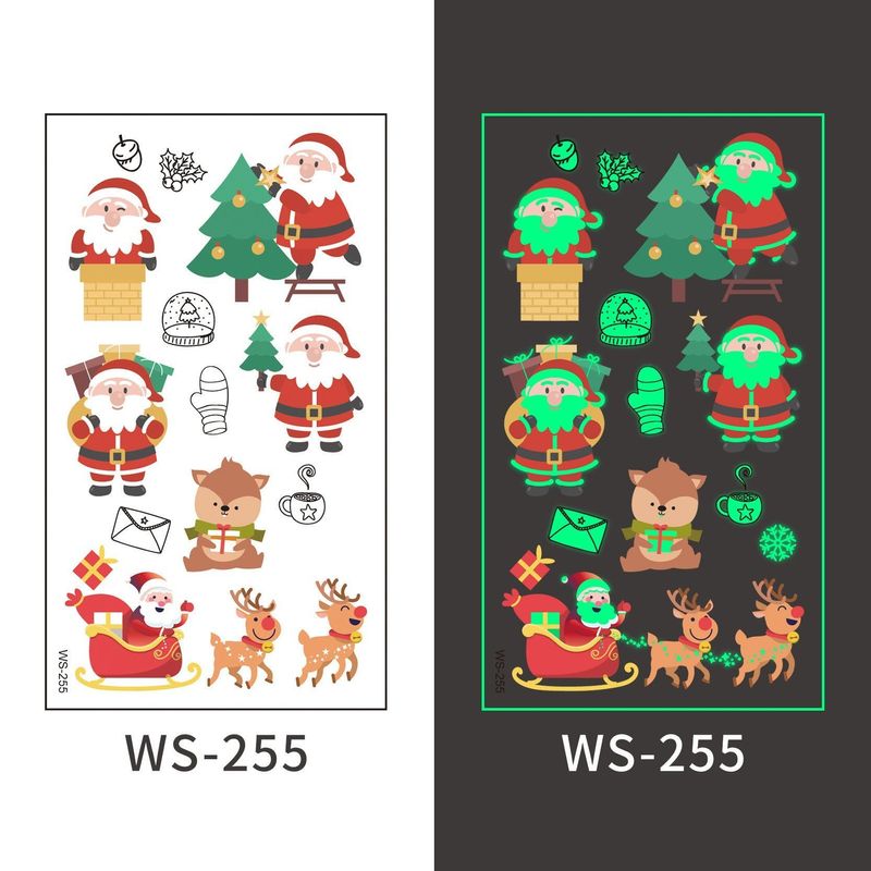 New Christmas Luminous Tattoo Stickers Children Cartoon Waterproof Sweat Party Holiday Green Luminous Stickers Night light