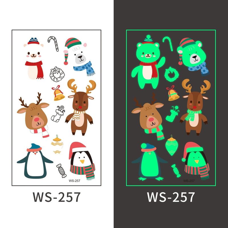 New Christmas Luminous Tattoo Stickers Children Cartoon Waterproof Sweat Party Holiday Green Luminous Stickers Night light