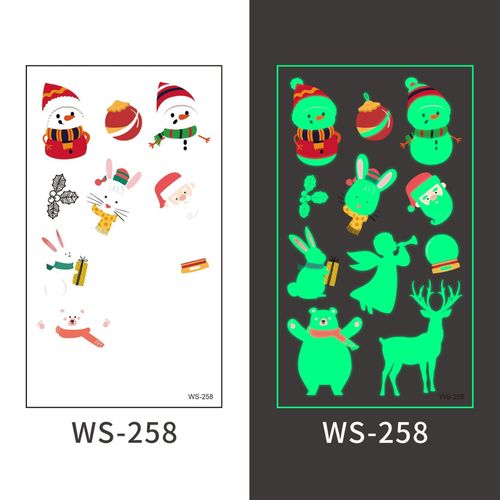 New Christmas Luminous Tattoo Stickers Children Cartoon Waterproof Sweat Party Holiday Green Luminous Stickers Night light