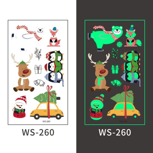New Christmas Luminous Tattoo Stickers Children Cartoon Waterproof Sweat Party Holiday Green Luminous Stickers Night light