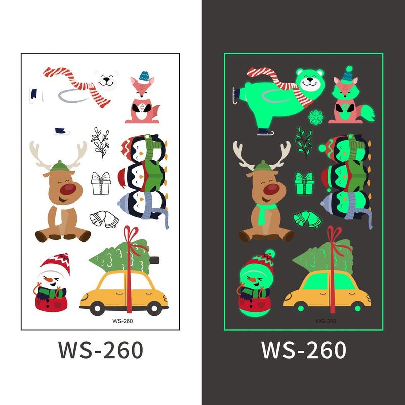 New Christmas Luminous Tattoo Stickers Children Cartoon Waterproof Sweat Party Holiday Green Luminous Stickers Night light