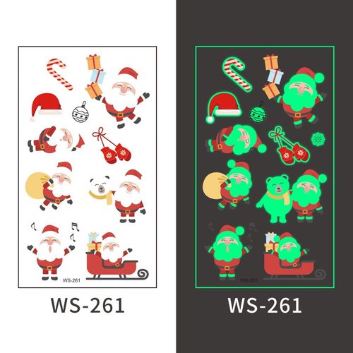 New Christmas Luminous Tattoo Stickers Children Cartoon Waterproof Sweat Party Holiday Green Luminous Stickers Night light