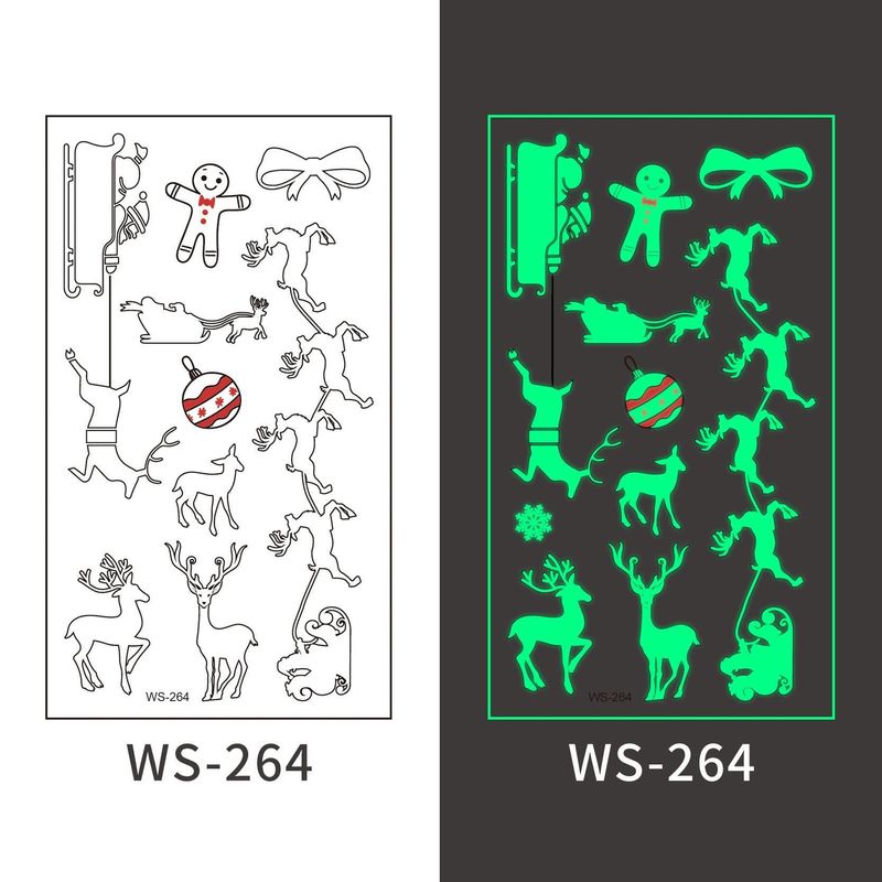 New Christmas Luminous Tattoo Stickers Children Cartoon Waterproof Sweat Party Holiday Green Luminous Stickers Night light