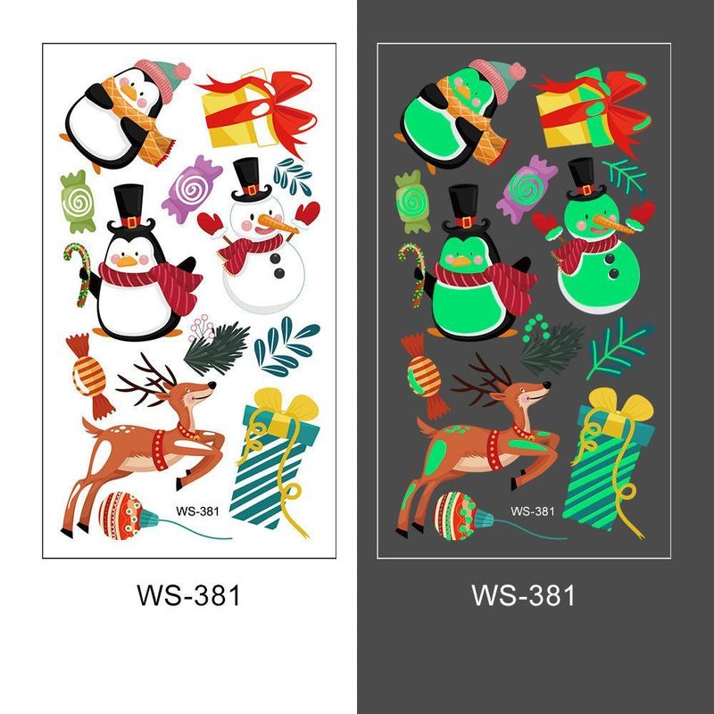 New Christmas Luminous Tattoo Stickers Children Cartoon Waterproof Sweat Party Holiday Green Luminous Stickers Night light