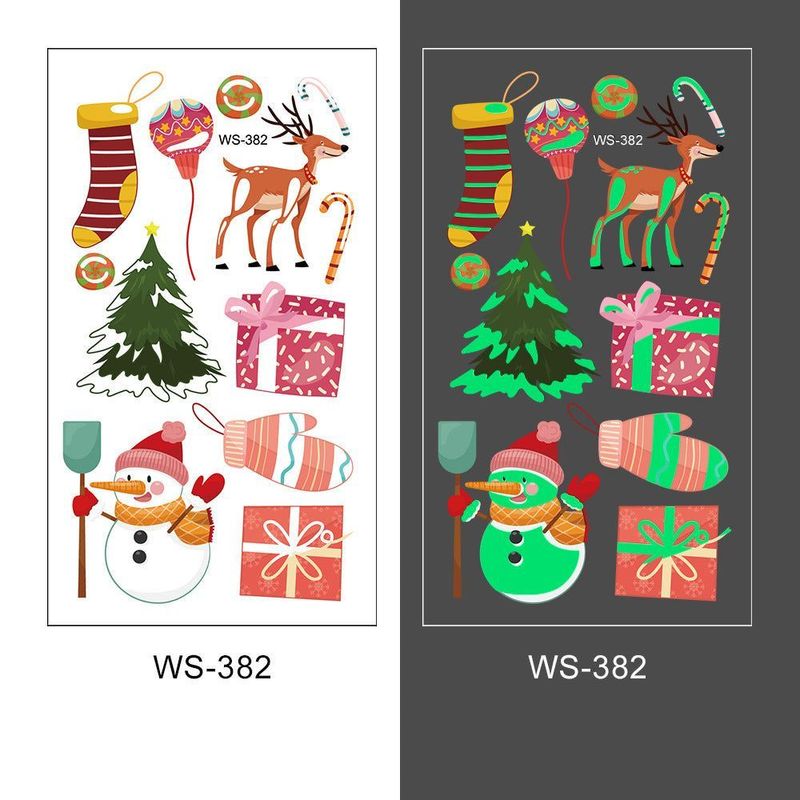 New Christmas Luminous Tattoo Stickers Children Cartoon Waterproof Sweat Party Holiday Green Luminous Stickers Night light