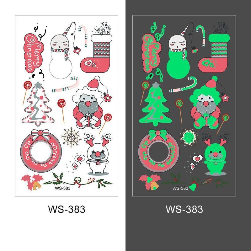 New Christmas Luminous Tattoo Stickers Children Cartoon Waterproof Sweat Party Holiday Green Luminous Stickers Night light
