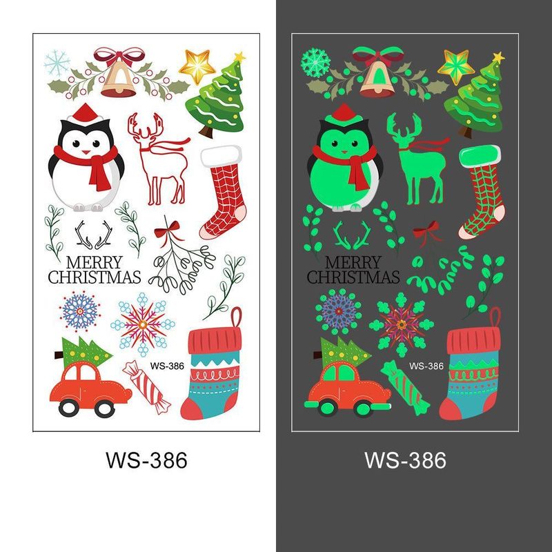 New Christmas Luminous Tattoo Stickers Children Cartoon Waterproof Sweat Party Holiday Green Luminous Stickers Night light